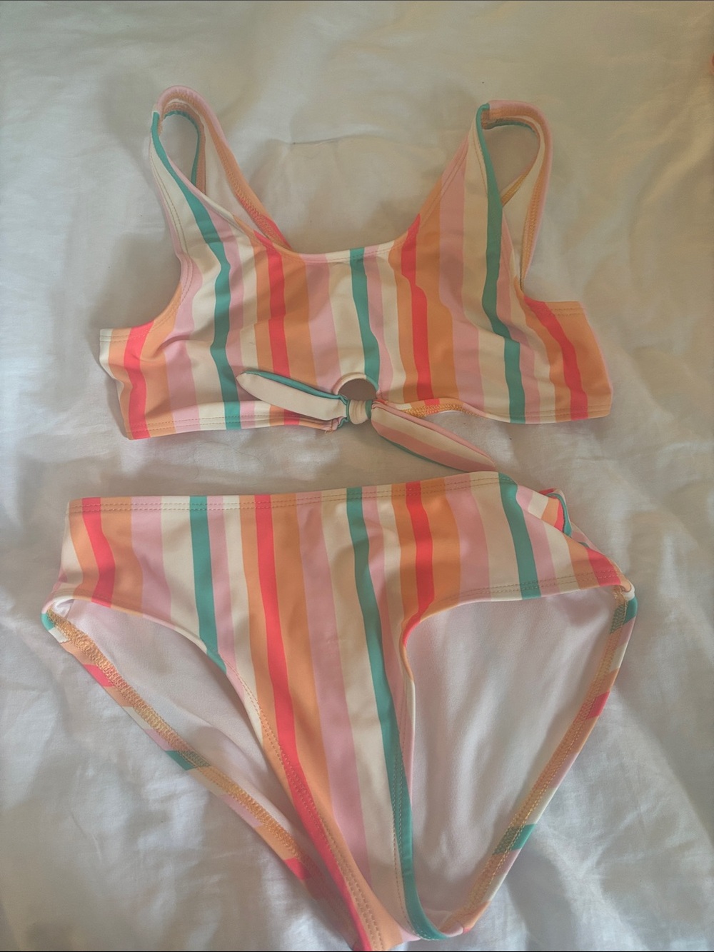 Girls' Striped Tie-Front Bikini Set - Multicolor size 6x/7